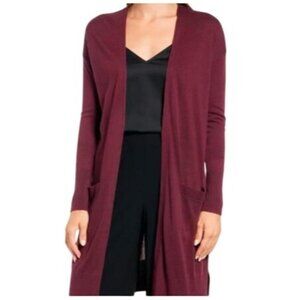 Halogen Women's Size 1X Burgundy Open Front Knit Cardigan Sweater Cashmere Blend
